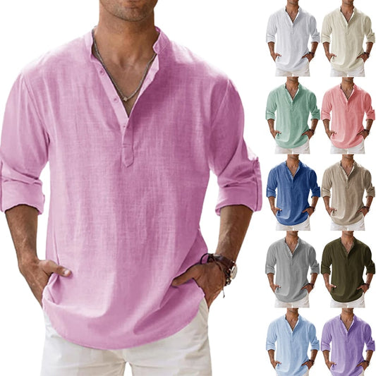 🔥👔【S-4XL】Férfi pamut lenvászon alkalmi hosszú ujjú ing