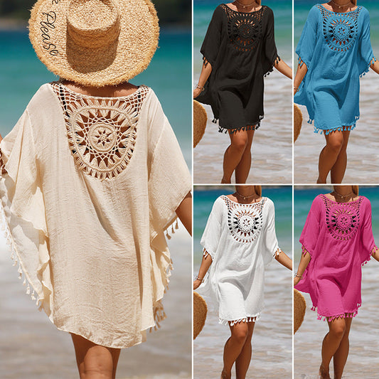 🏖️🌞🌴Női laza egyszínű egyszínű üreges ki Cover Up🌊