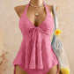 🩱Női peplumos nyakpántos tankini szett