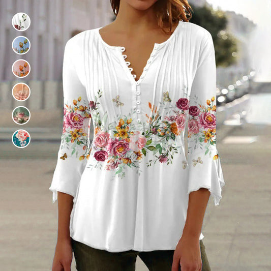 ✨kereszt és korona nyaklánc👑【S-3XL】🌸Női nyomtatott V-nyakú ing