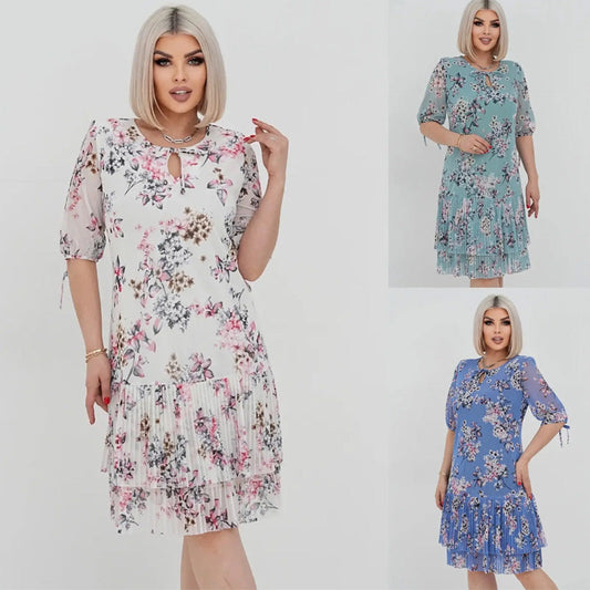 👗 Elegáns pliszírozott ruha rövid és hosszú ujjakkal🌸