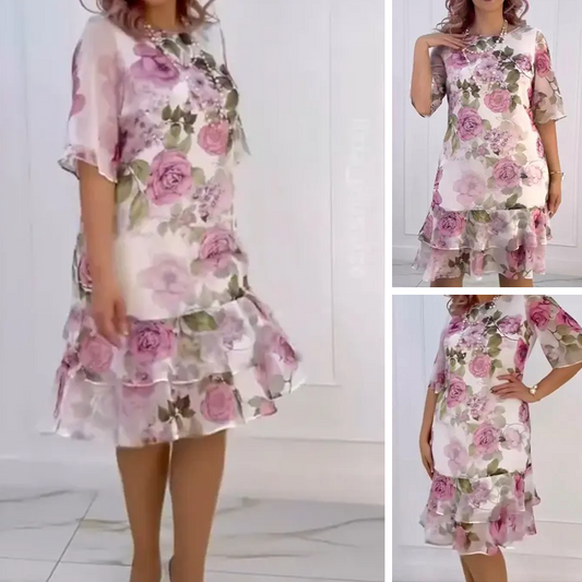 【S-4XL】🌺Rózsaszín rózsa réteges fodros ruha