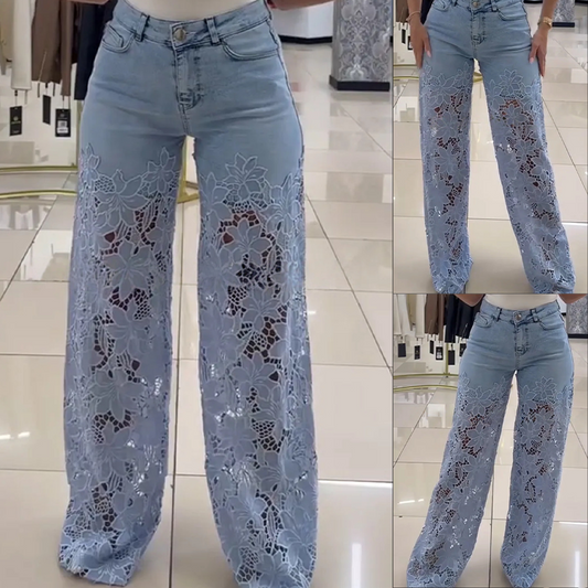 【S-2XL】👖Csipke kivágott farmer