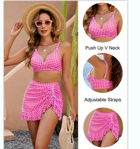 👙Magas derekú női bikiniszett haskontroll Gingham