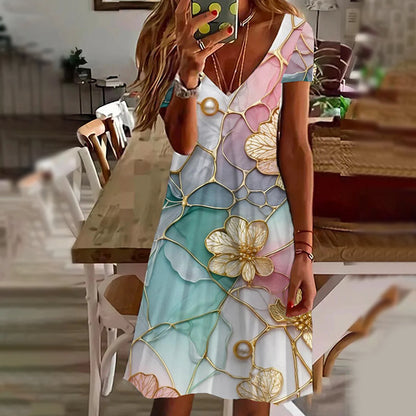 👗Női stílusos nyomtatott V-nyakú ruhák🌸