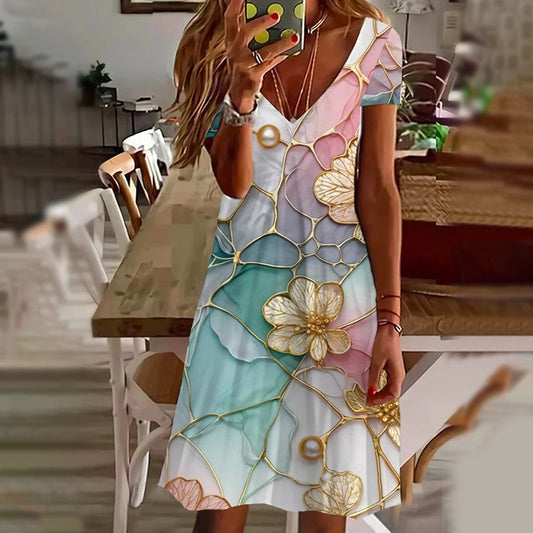 👗Női stílusos nyomtatott V-nyakú ruhák🌸
