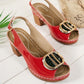 【EU 36-43】👡Fém csatos pántos Peep-toe középmagas szandálok