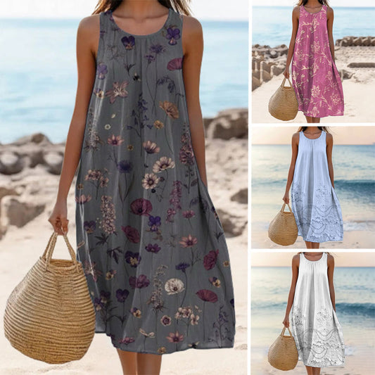 ✨Női lezser ruha kerek nyakkal és mintával👗