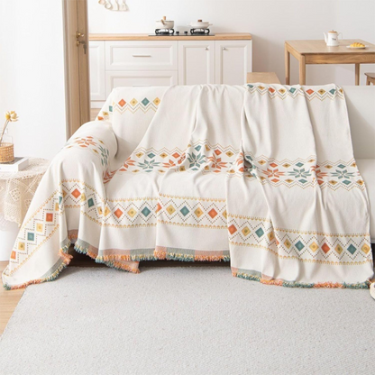 🛋️Fordítható bohém kanapéhuzat rojtokkal