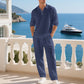 😎Férfi lenkeverékből készült, kétrészes szabadidőruha✨
