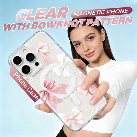 ✨🎀Átlátszó mágneses telefonhuzat masni mintával📱
