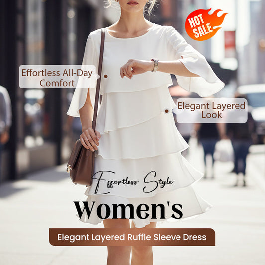 🌸Női elegáns réteges fodros ujjas ruha