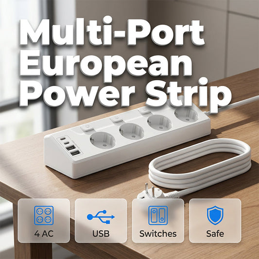 🔌 4-csatlakozós elosztó – egyedi kapcsolókkal és USB-töltéssel | Otthoni és irodai asztali szervező 🔋🛡️💻