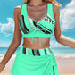 🌊👙Női V-nyakú, húzózsinóros, nyomott mintás háromrészes fürdőruha